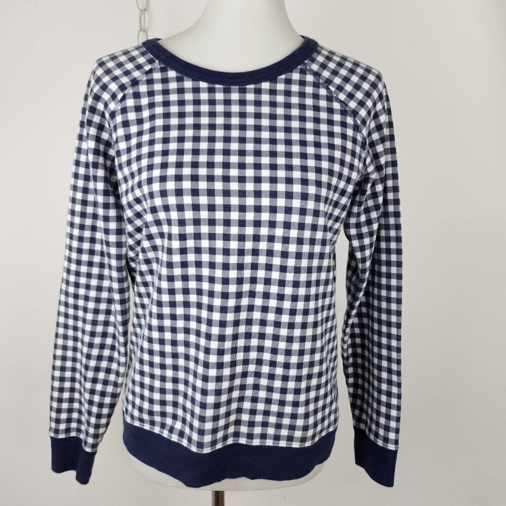 Draper James Natalie Navy Blue White Gingham Checkered Pullover Sweatshirt Top M